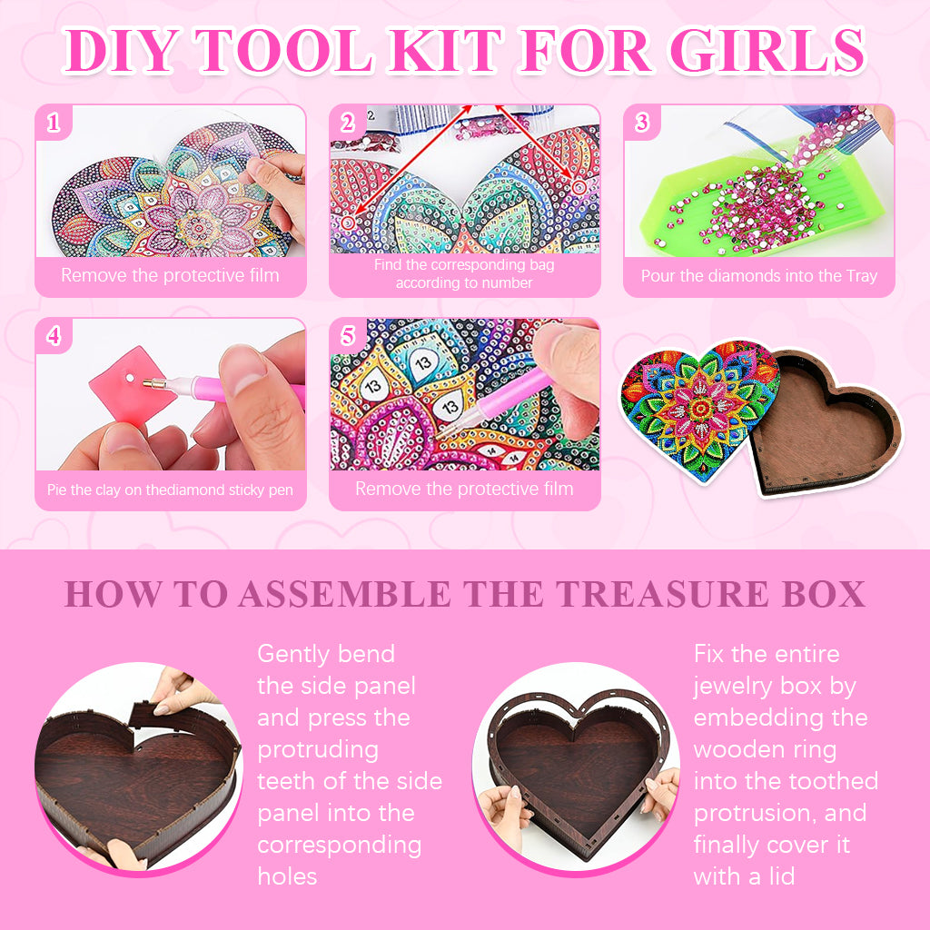HASTHIP DIY Diamond Paint Art Kit Colorful Mandala Flower Wooden Jewelry Box Assembly Empty Heart-shaped Wooden Storage Organizer DIY Diamond Paint Gift Box Christmas Gift Birthday Gift, 22x20x4cm HASTHIP DIY Diamond Paint Art Kit Colorful Mandala Flower Wooden Jewelry Box Assembly Empty Heart-shaped Wooden Storage Organizer DIY Diamond Paint Gift Box Christmas Gift Birthday Gift, 22x20x4cm